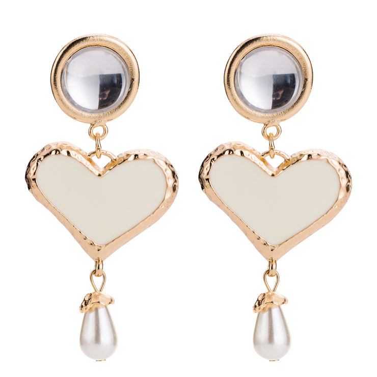 Gold Heart Pearl Drop Earrings - Ultra-Glam Edition - Kikki Couture