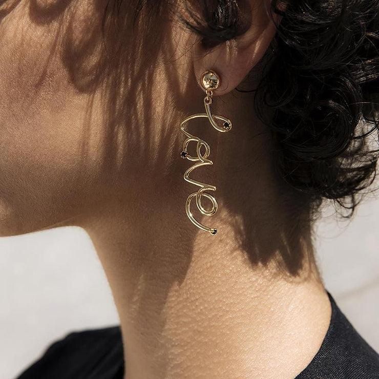 Gold Love Letter Drop Earrings - Ultra-Glam Edition