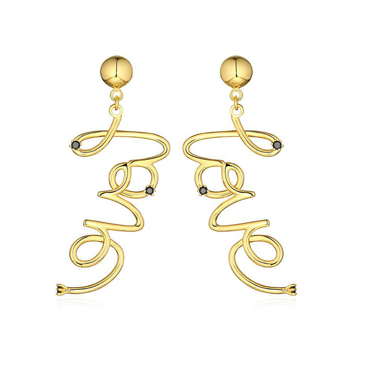 Gold Love Letter Drop Earrings - Ultra-Glam Edition