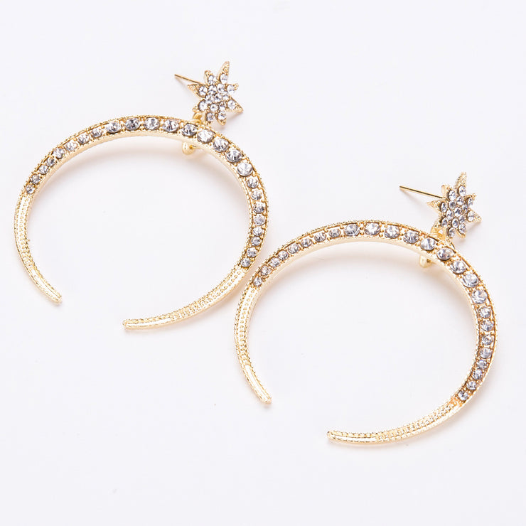 Gold Rhinestone Star Moon Earrings - Ultra-Glam Edition - Kikki Couture