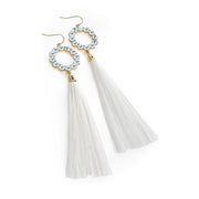 Gold Crystal White Tassel Drop Earrings - Holiday Edition - Kikki Couture