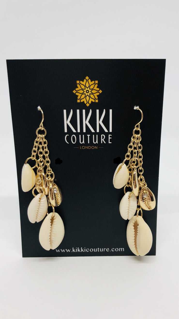 Gold Shell Chain Drop Earrings - Holiday Edition