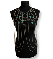 New - Gold & Turquoise Body Chain - Body Jewellery - Holiday Edition - Ultra-Glam Edition