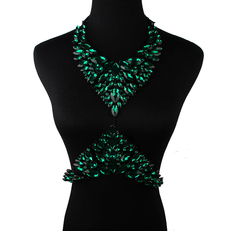 Green Gemstone Body Chain - Body Jewellery - Ultra-Glam Edition