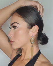 Green Marble Chain Tassel Earrings - Holiday Edition