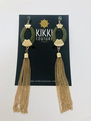 Green Marble Chain Tassel Earrings - Holiday Edition