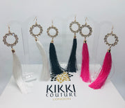 Gold Crystal Navy Tassel Drop Earrings - Holiday Edition