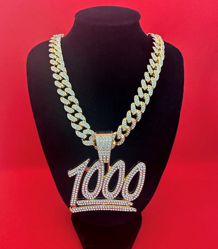 New - Iced Out Gold 1000 Pendant Necklace - Drag King Edition - Ultra-Glam Edition