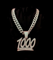 New - Iced Out Silver 1000 Pendant Necklace - Drag King Edition - Ultra-Glam Edition