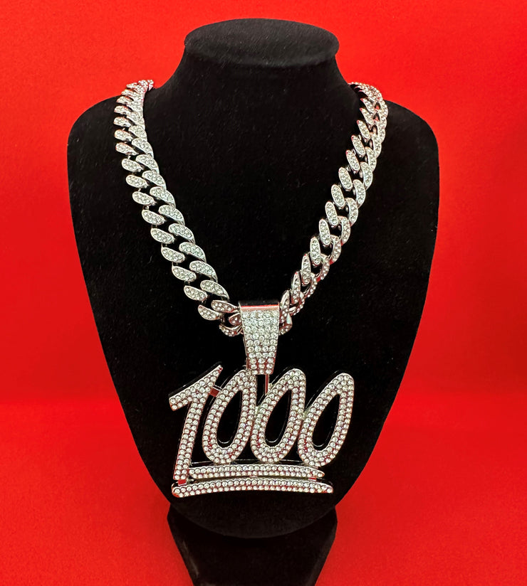 New - Iced Out Silver 1000 Pendant Necklace - Drag King Edition - Ultra-Glam Edition