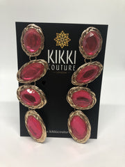 Gold Pink Crystal Multi Drop Earrings - Ultra-Glam Edition