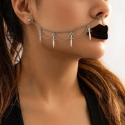 New - Knife Fake Septum to Ear Chain Earrings - Body Jewellery - Ultra-Glam Edition