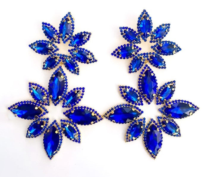 Large Blue Crystal Flower Drop Earrings - Ultra-Glam Edition