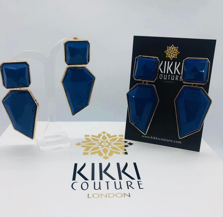 New - Large Blue Resin Drop Earrings - Ultra-Glam Edition