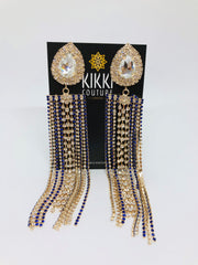 New - Large Gem Rhinestone Long Tassel Earrings - Ultra-Glam Edition