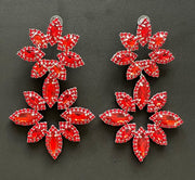 New - Large Red Crystal Flower Drop Earrings - Ultra-Glam Edition