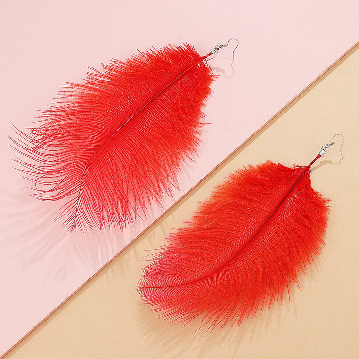 New - Large Red Feather Drop Earrings - Ultra-Glam Edition - Holiday Edition