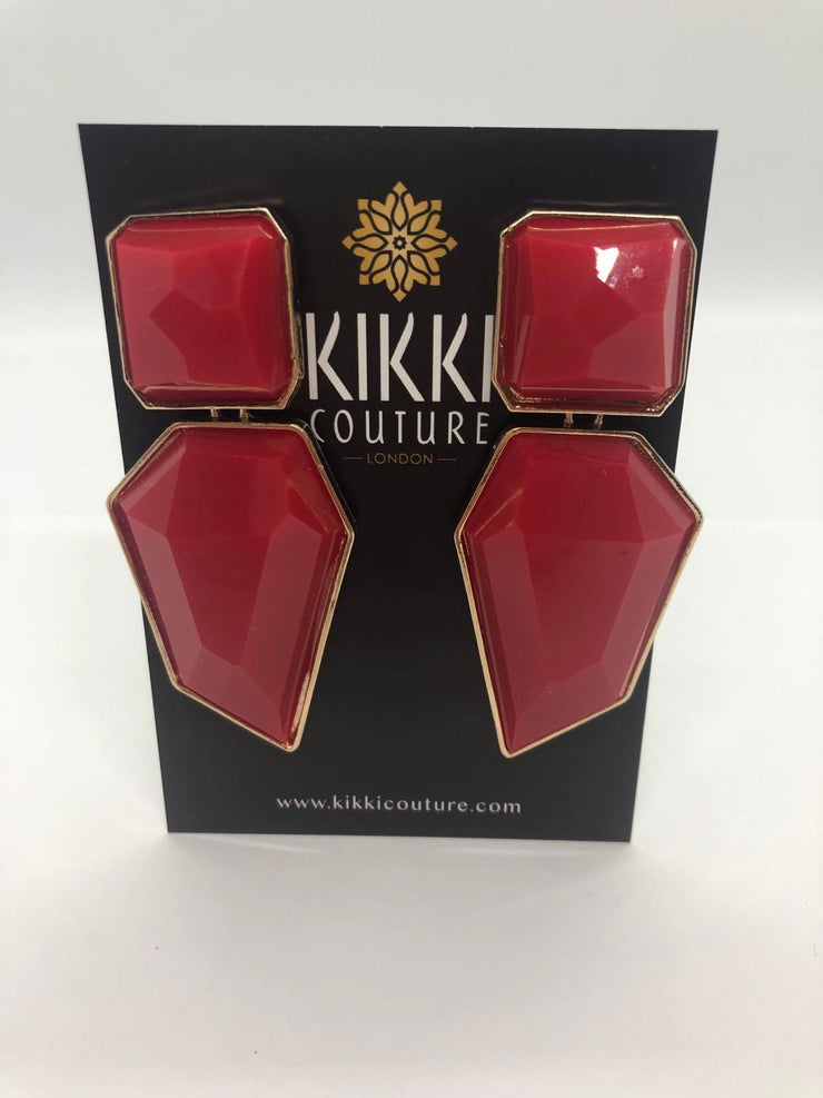 New - Large Red Resin Drop Earrings - Ultra-Glam Edition
