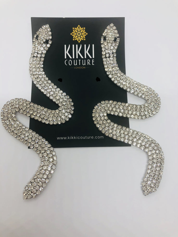 Large Rhinestone Statement Snake Earrings - Ultra-Glam Edition