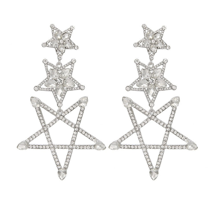 New - Large Star Pentagram Drop Earrings - Ultra-Glam Edition