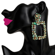Green Crystal Geometric Drop Earrings - Ultra-Glam Edition