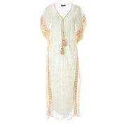 Laura Jane White With Gold Patterned Mesh Maxi Kaftan Dress - Wedding Edition - Kikki Couture
