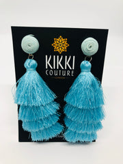Light Blue Tassel Earrings - Holiday Edition