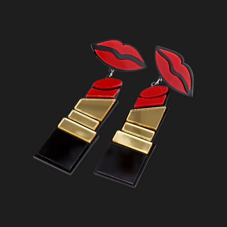 Lips and Lipstick Drop Earrings - Ultra-Glam Edition
