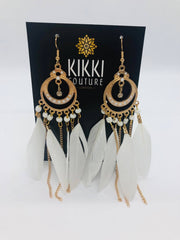 New - White Feather Mandala Dream Drop Tassel Earrings - Ultra-Glam Edition - Holiday Edition - Wedding Edition