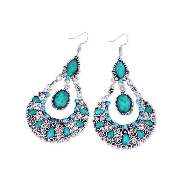Mandala Turquoise Teardrop Earrings - Holiday Edition - Wedding Edition - Ultra-Glam Edition