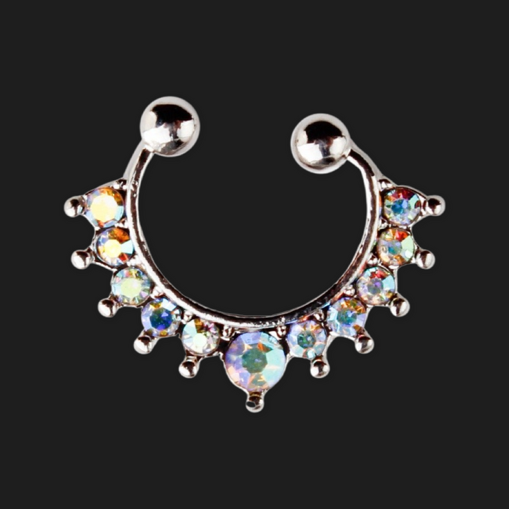 New - Coloured Crystal Fake Septum Ring - Body Jewellery