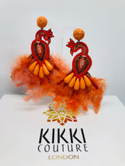 Peacock Bead Feather Earrings - Ultra-Glam Edition
