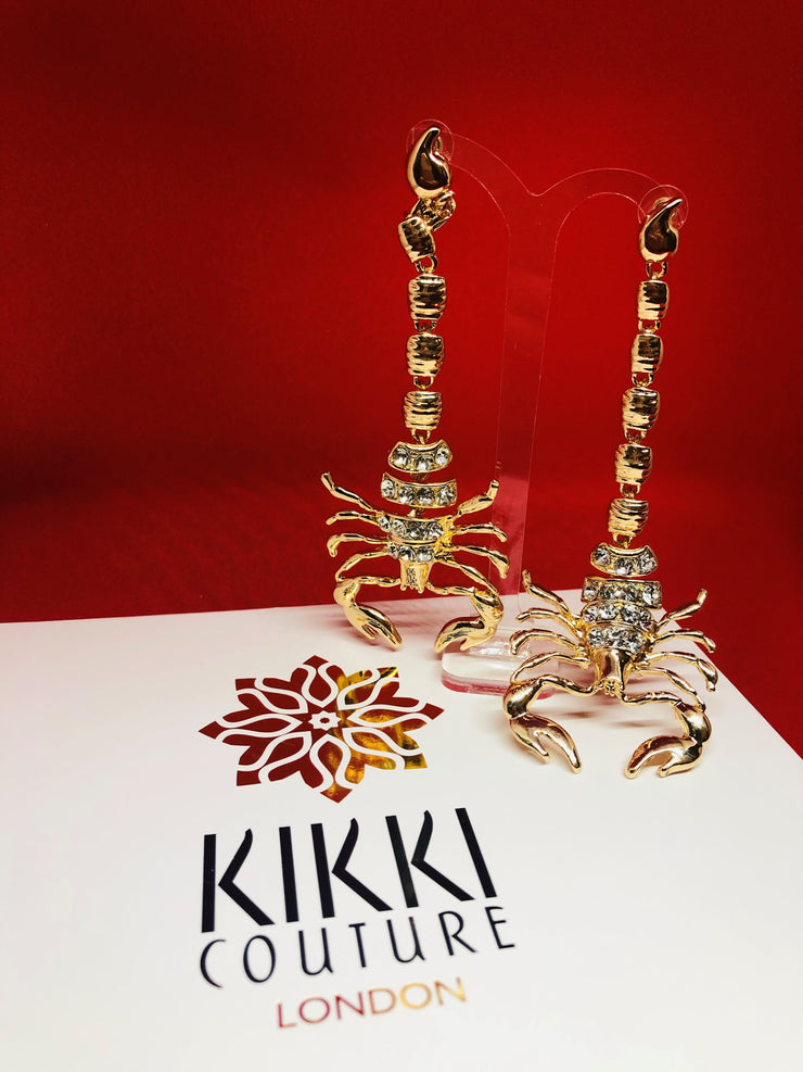 Oversized Gold Crystal Scorpion Earrings - Ultra-Glam Edition