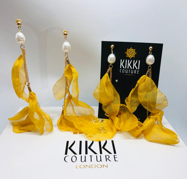 Pearl Chiffon Chain Tassel Earrings - Ultra-Glam Edition