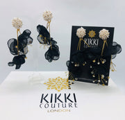 New - Black Chiffon Pearl Petal Drop Earrings - Wedding Edition - Ultra-Glam Edition