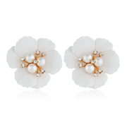 White Petal Pearl Stud Earrings - Wedding Edition - Ultra-Glam Edition