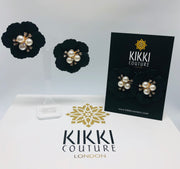 Black Petal Pearl Stud Earrings - Wedding Edition - Ultra-Glam Edition