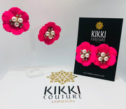 Bright Pink Petal Pearl Stud Earrings - Wedding Edition - Ultra-Glam Edition