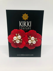 Red Petal Pearl Stud Earrings - Wedding Edition - Ultra-Glam Edition