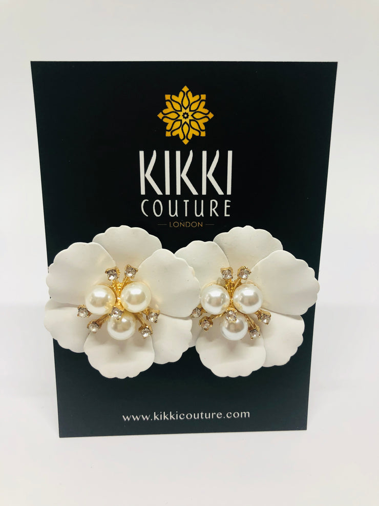 White Petal Pearl Stud Earrings - Wedding Edition - Ultra-Glam Edition