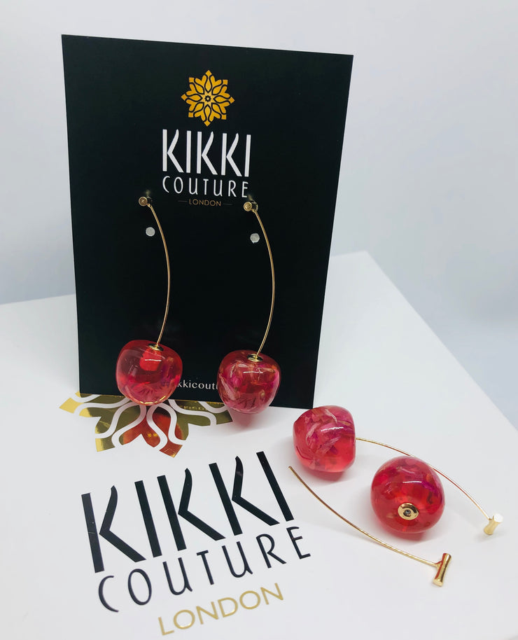 Pink Cherry Drop Earrings - Holiday Edition