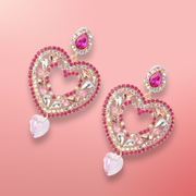 Pink Crystal Heart Drop Earrings - Wedding Edition - Ultra-Glam Edition