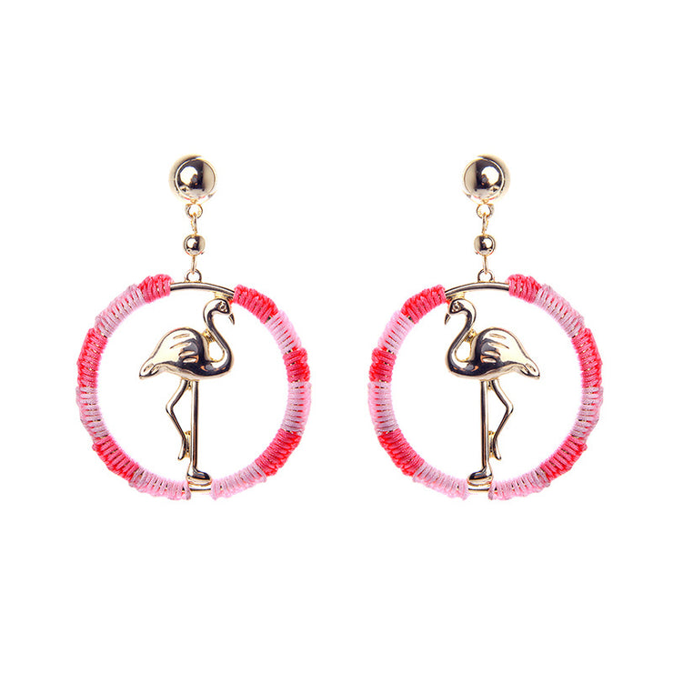 Pink Flamingo Gold Hoop Earrings - Holiday Edition