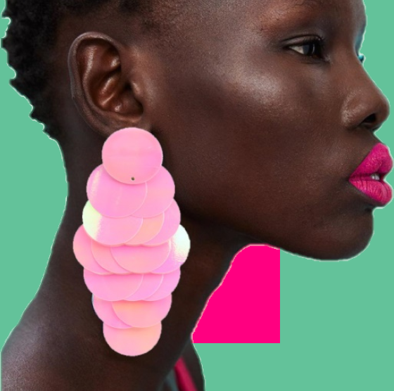 Pink Sequin Drop Earrings - Ultra-Glam Edition