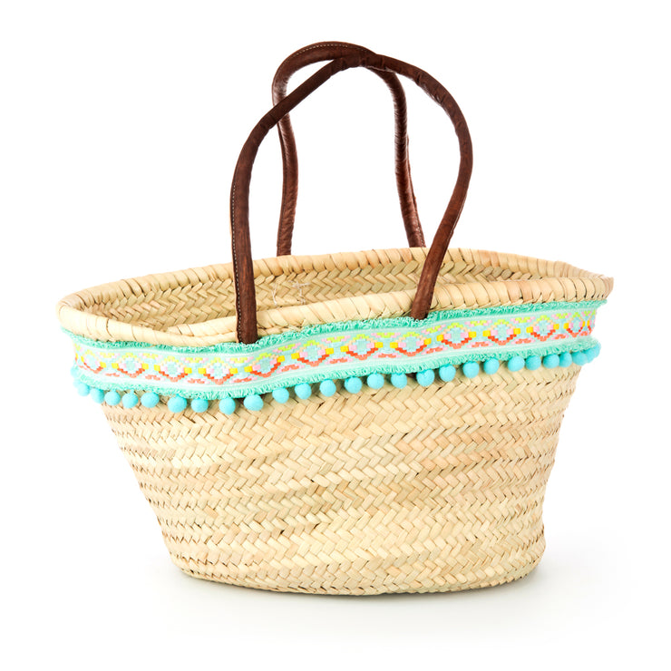 Blue Pompom Beach Basket Bag – Holiday Edition - Kikki Couture