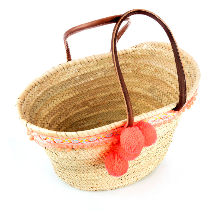 Peach Pompom Beach Basket Bag – Holiday Edition - Kikki Couture