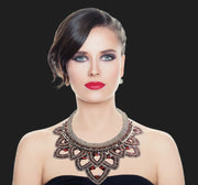 Red Diamond Studded Geometric Statement Necklace - Ultra-Glam Edition - Wedding Edition