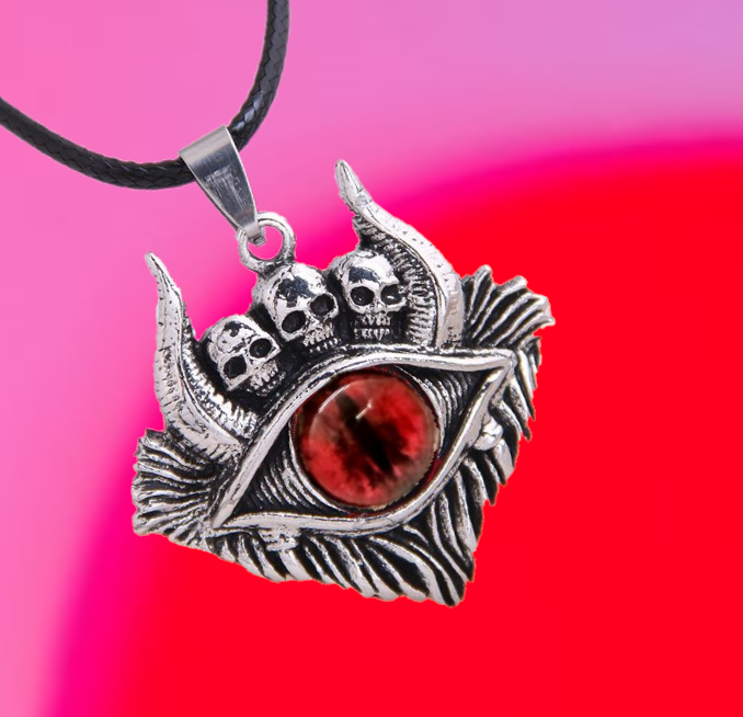 New - Red Evil Eye Skull Pendant Necklace - Drag King Edition