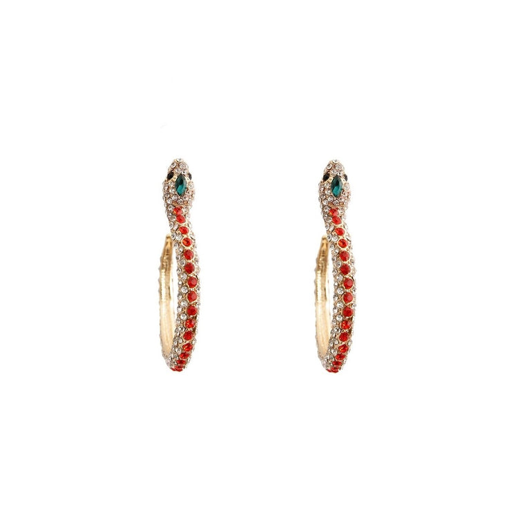 Red Rhinestone Snake Hoop Earrings - Ultra-Glam Edition