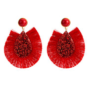 Red Glitter Teardrop Tassel Earrings - Ultra-Glam Edition - Kikki Couture